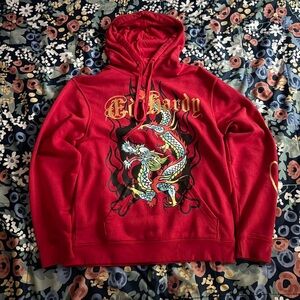 Ed Hardy Red Hoodie with Dragon Design